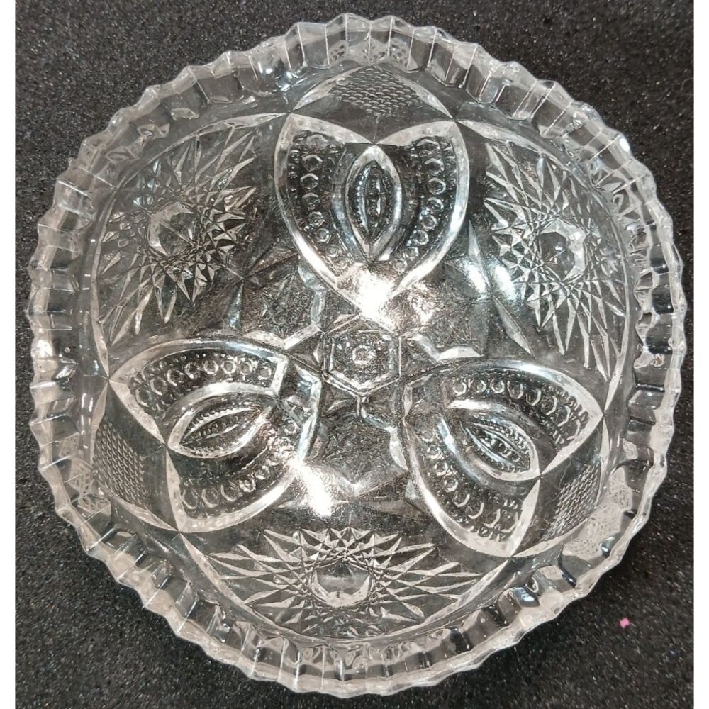 Antique Krys-Tol Pressed Glass Bowl Star & Fan Pattern
